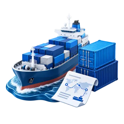 Ilustrasi kapal dan kontainer untuk freight forwarding
